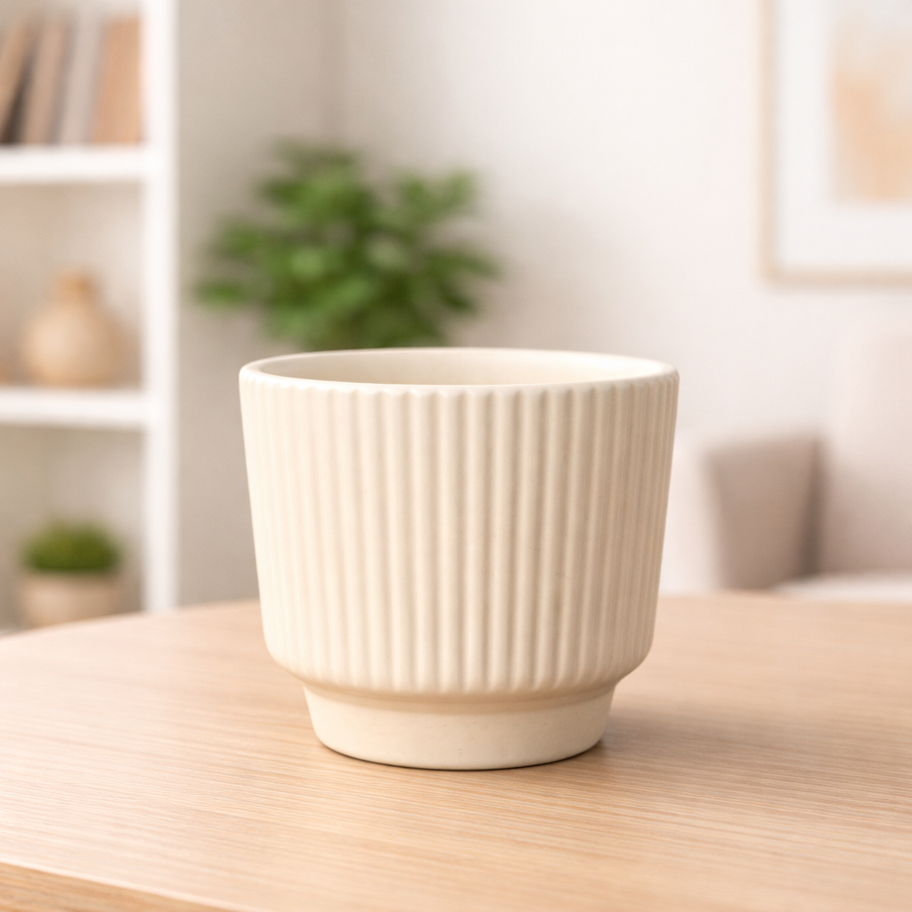 White Fluted Ceramic Planter
