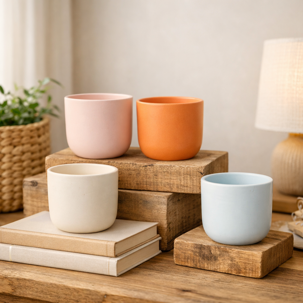 Pack of 4 Matte Round Ceramic Planter Set