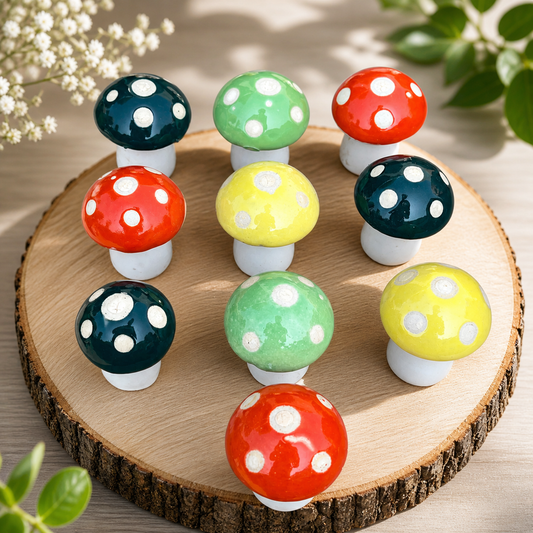 Decorative Ceramic Mushroom Set of 8 – Multicolor Garden & Home Accent