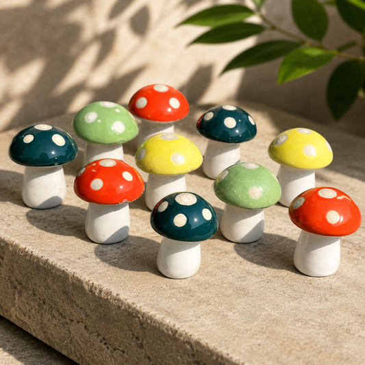 Decorative Ceramic Mushroom Set of 8 – Multicolor Garden & Home Accent