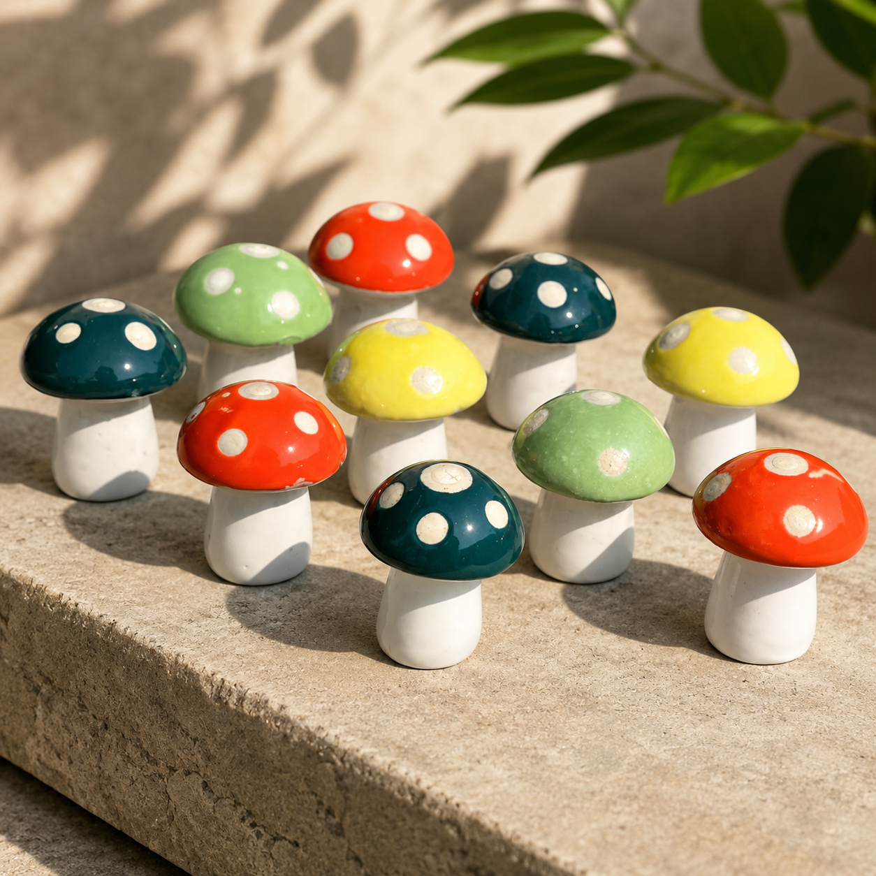 Decorative Ceramic Mushroom Set of 8 – Multicolor Garden & Home Accent