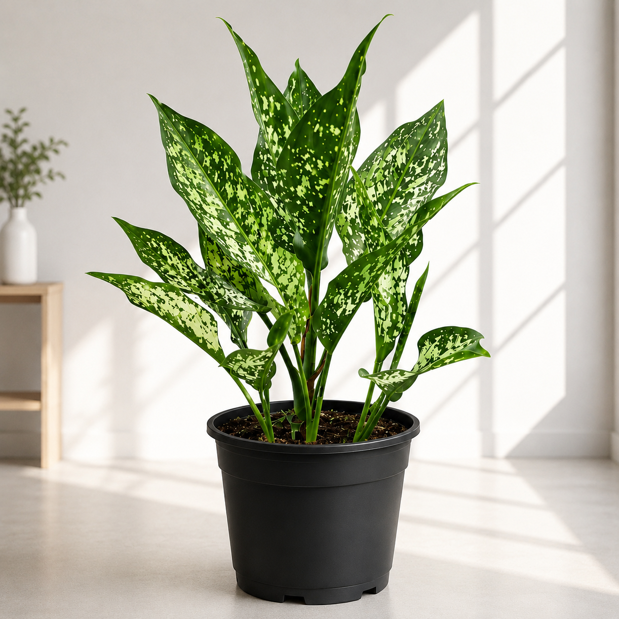 Aglonema Snow White Plant in Plastic Pot